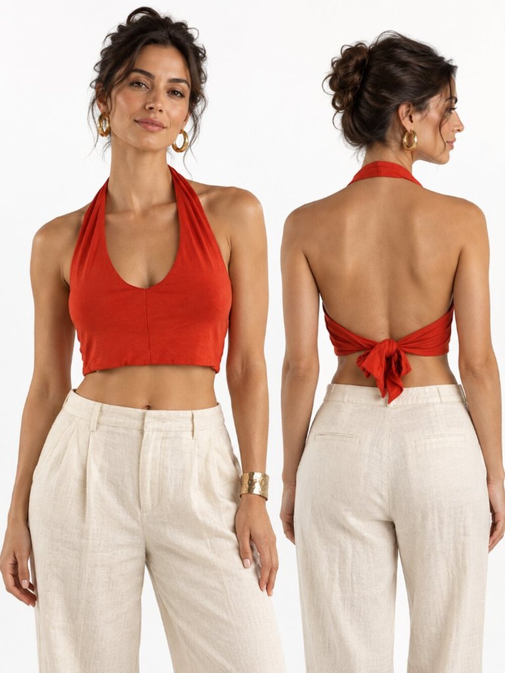 Rachel Pally Red Backless Halter Crop Top Size S Y2K Going Out Festival Summer